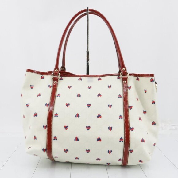 Gucci Red/White GG Supreme Canvas and Patent Leather Medium Heart Joy Tote - Picture 2 of 14